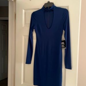Navy blue midi long sleeve dress